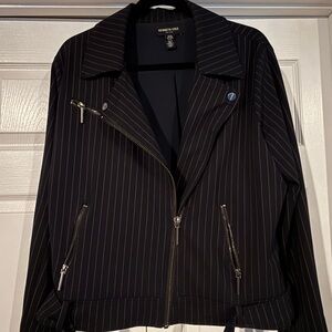 Kenneth Cole Black Pinstripe Motorcycle Jacket Size XL